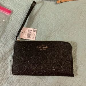Kate Spade Black Glitter Wristlet NWT